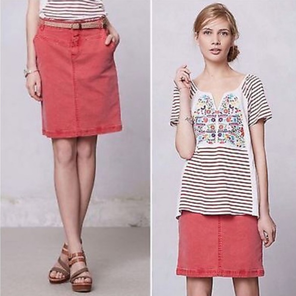 Anthropologie Red Denim Skirt